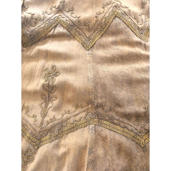 Sakkas Boho Maxi Dress 1X/2X Tan Embroidered Crinkle Cotton Rayon Elastic Bust - Picture 12 of 14